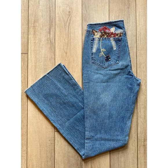NEW Old Stock Vintage Y2K DNKY Low Rise Jeans Embroidered Floral Juniors 5 - Picture 1 of 11